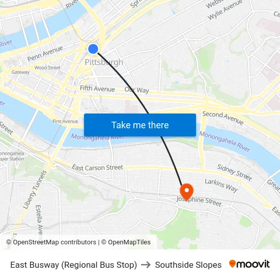 East Busway (Regional Bus Stop) to Southside Slopes map