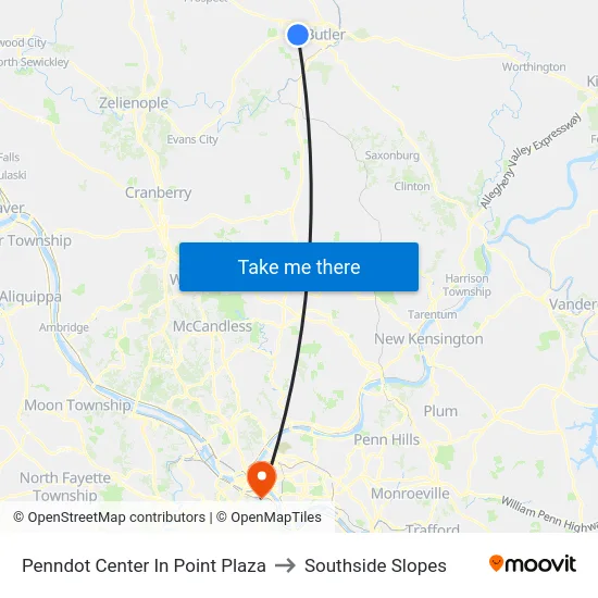 Penndot Center In Point Plaza to Southside Slopes map