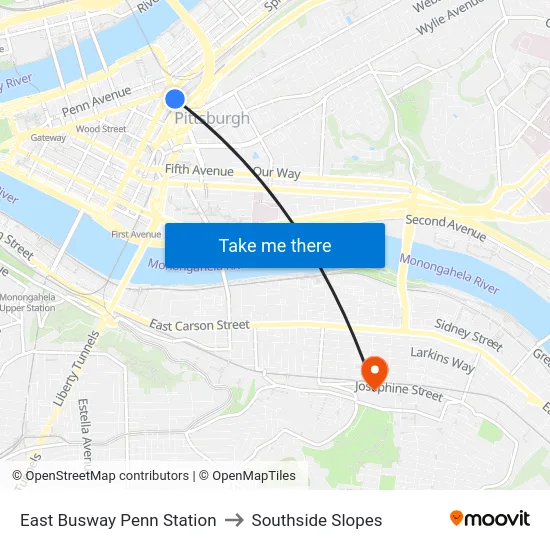 East Busway Penn Station to Southside Slopes map