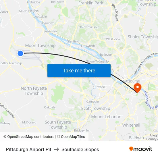 Pittsburgh Airport Pit to Southside Slopes map