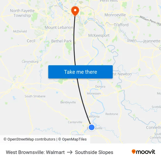 West Brownsville: Walmart to Southside Slopes map