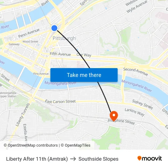 Liberty After 11th (Amtrak) to Southside Slopes map