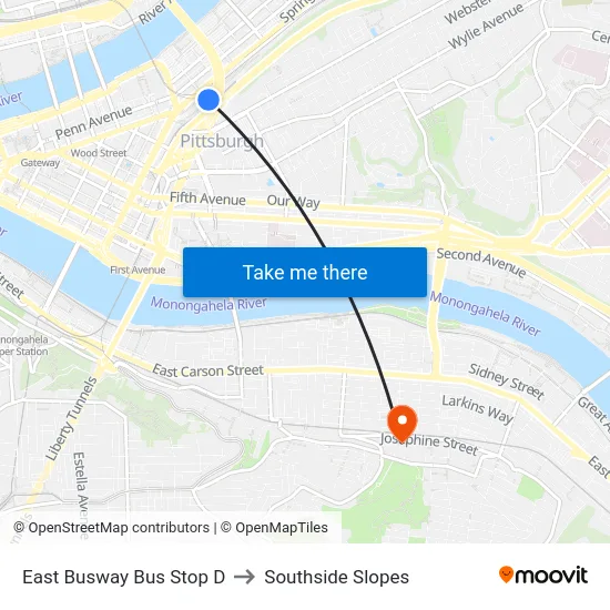East Busway Bus Stop D to Southside Slopes map