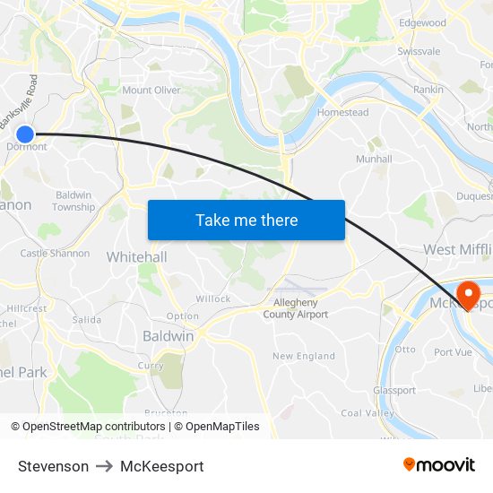 Stevenson to McKeesport map