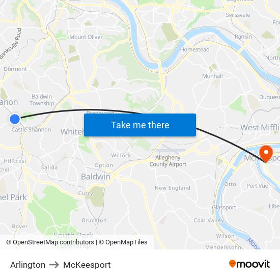 Arlington to McKeesport map