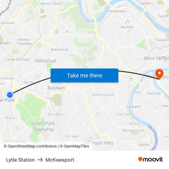 Lytle Station to McKeesport map