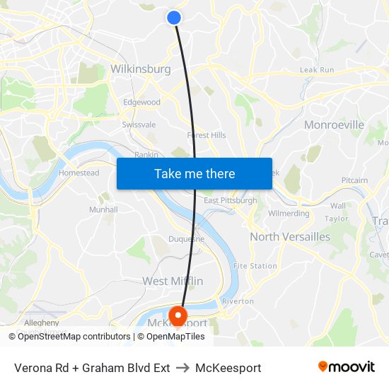 Verona Rd + Graham Blvd Ext to McKeesport map