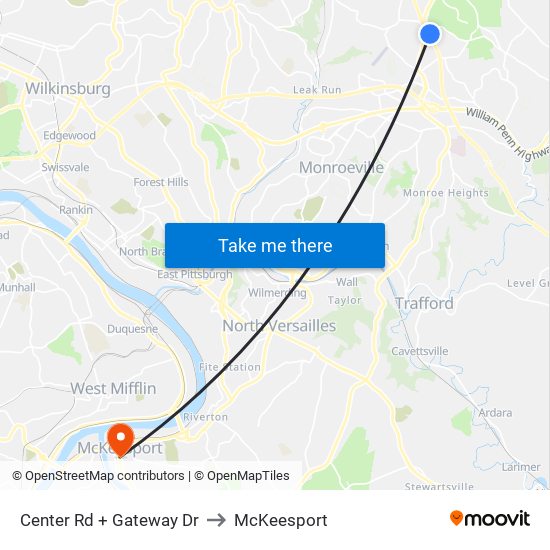 Center Rd + Gateway Dr to McKeesport map