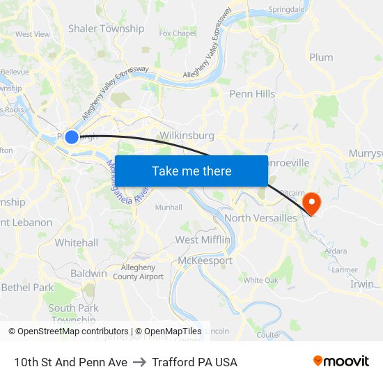 10th St And Penn Ave to Trafford PA USA map