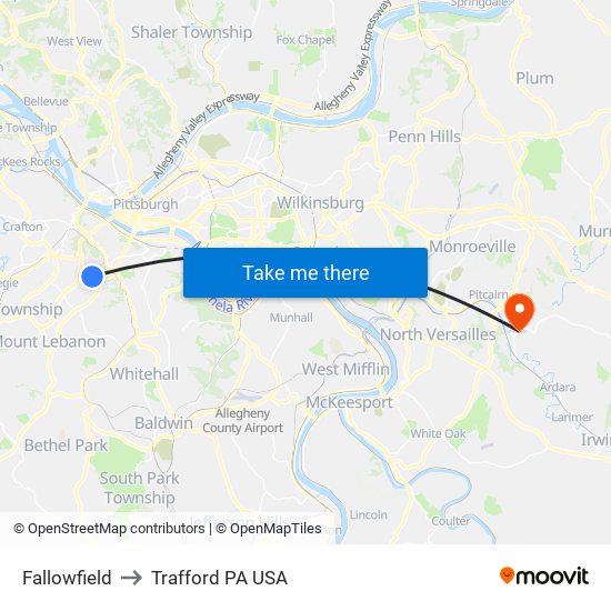 Fallowfield to Trafford PA USA map