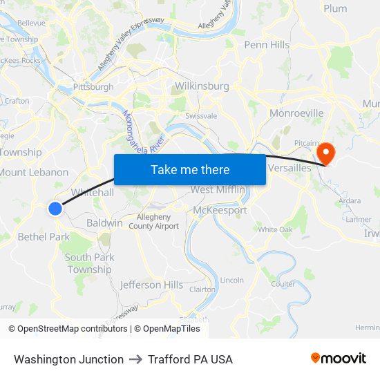 Washington Junction to Trafford PA USA map