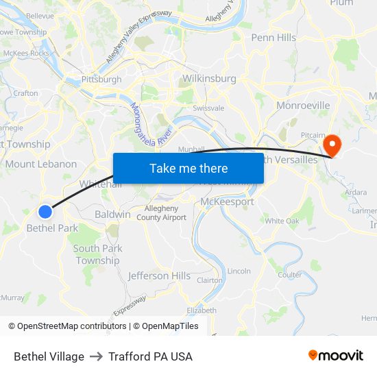 Bethel Village to Trafford PA USA map