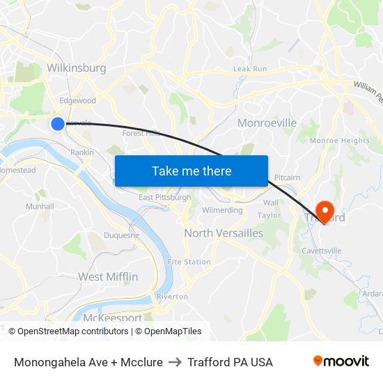 Monongahela Ave + Mcclure to Trafford PA USA map