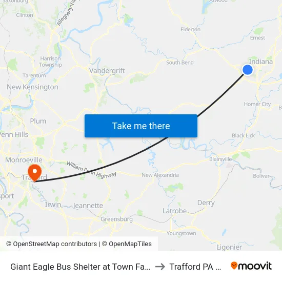 Giant Eagle Bus Shelter at Town Fair Pla to Trafford PA USA map