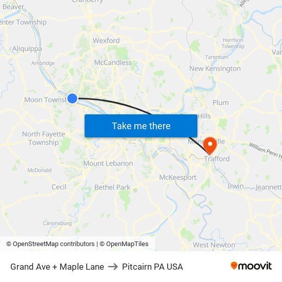 Grand Ave + Maple Lane to Pitcairn PA USA map