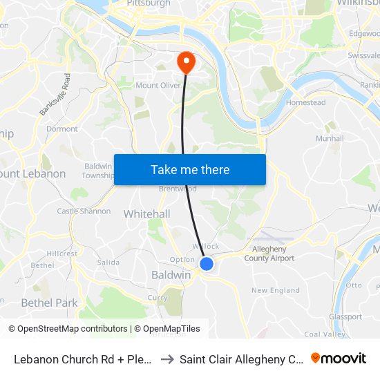 Lebanon Church Rd + Pleasant Hills Blvd to Saint Clair Allegheny County PA USA map