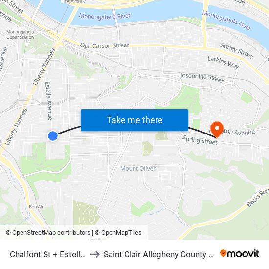 Chalfont St + Estella Ave to Saint Clair Allegheny County PA USA map