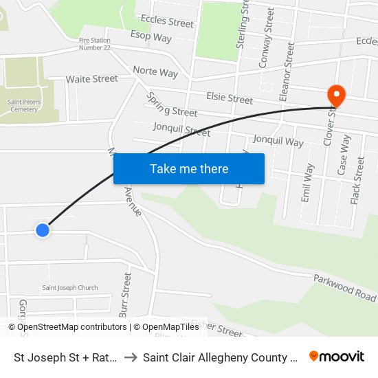 St Joseph St + Raton St to Saint Clair Allegheny County PA USA map