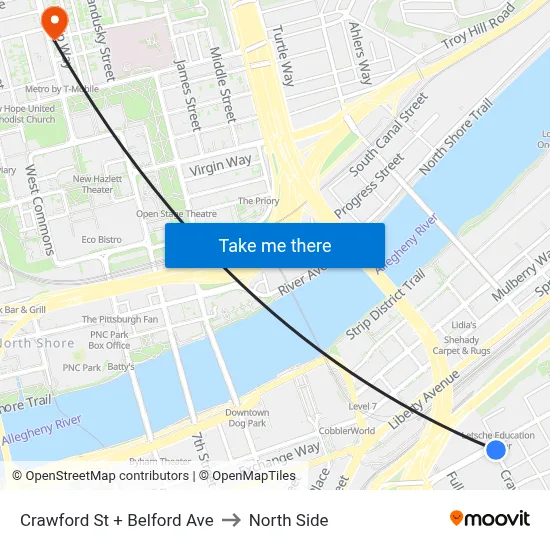 Crawford St + Belford Ave to North Side map