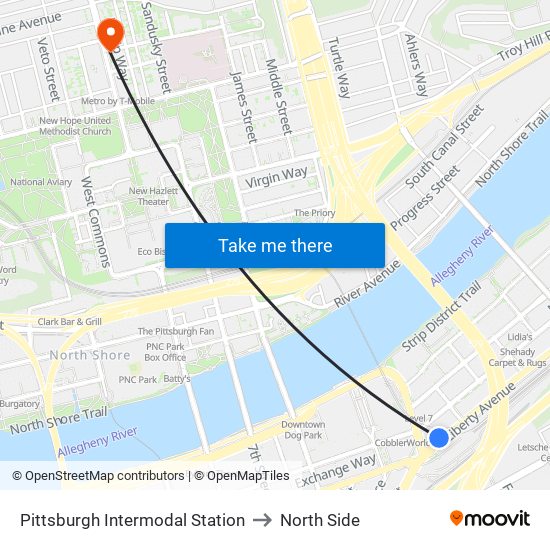 Pittsburgh Intermodal Station to North Side map