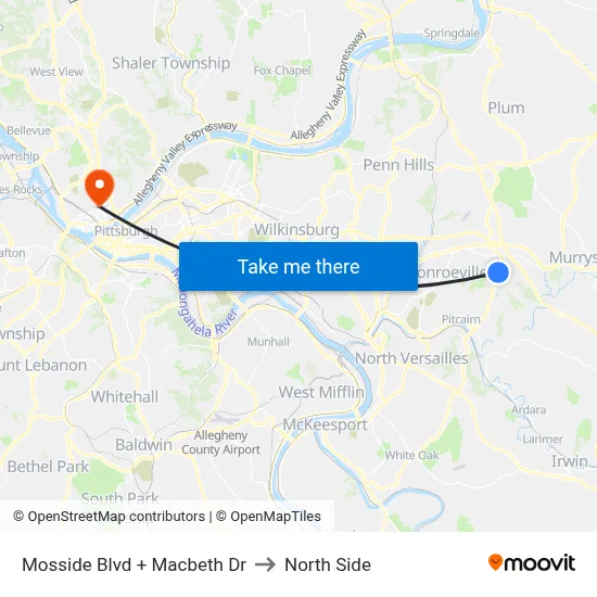 Mosside Blvd + Macbeth Dr to North Side map