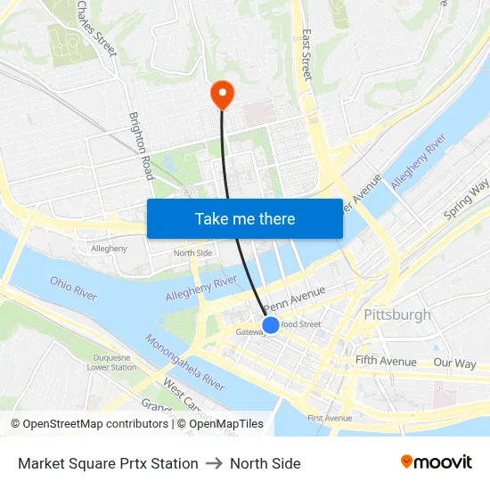 Market Square Prtx Station to North Side map