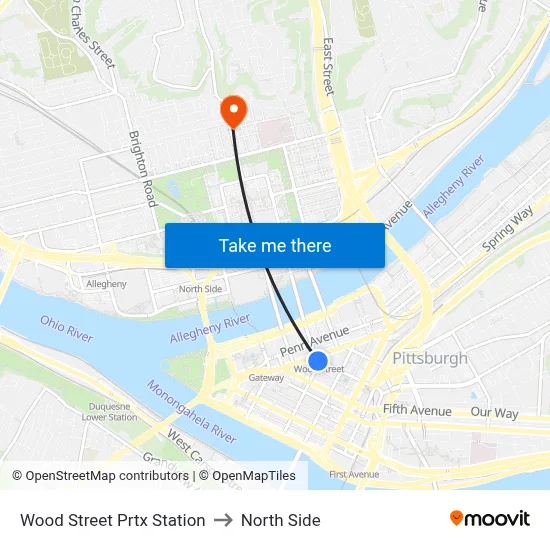 Wood Street Prtx Station to North Side map