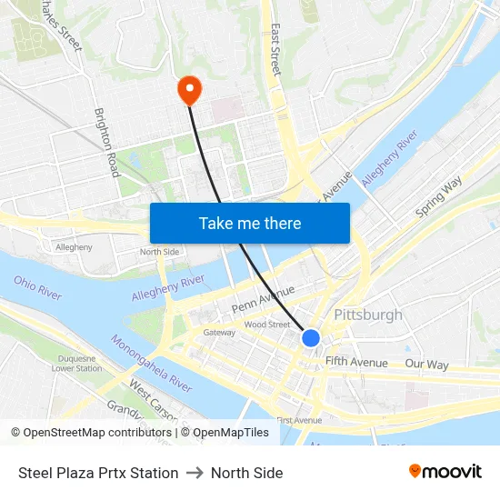 Steel Plaza Prtx Station to North Side map