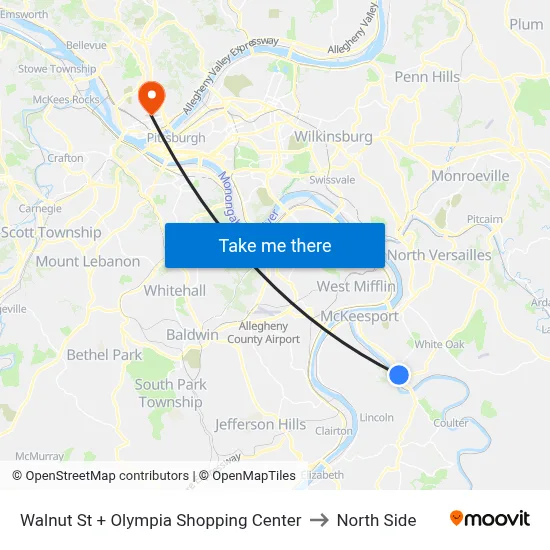 Walnut St + Olympia Shopping Center to North Side map