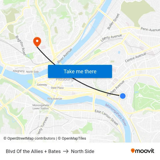 Blvd Of the Allies + Bates to North Side map