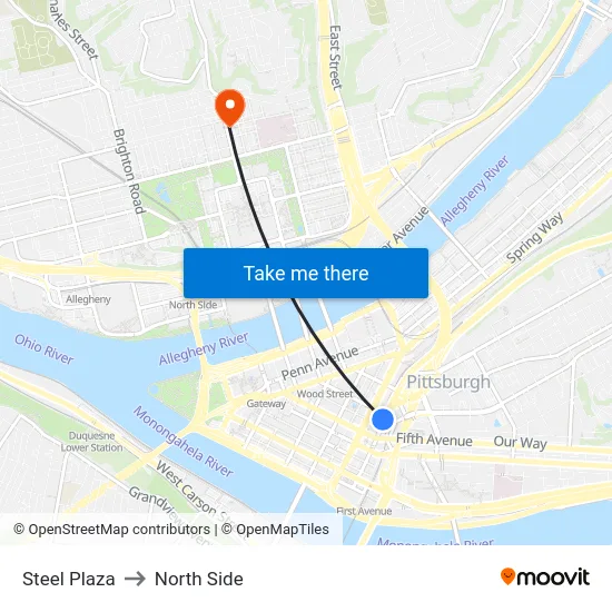 Steel Plaza to North Side map