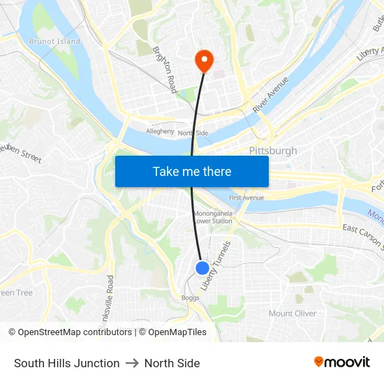 South Hills Junction to North Side map