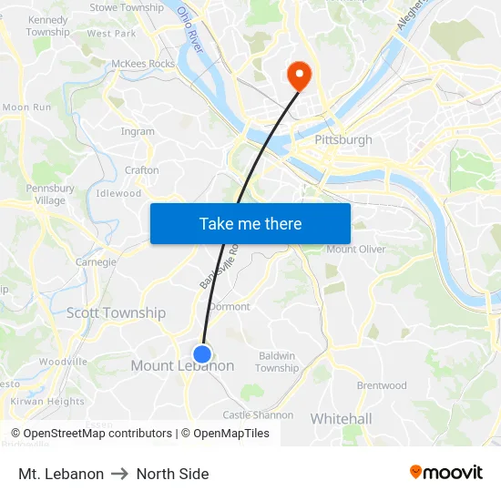 Mt. Lebanon to North Side map