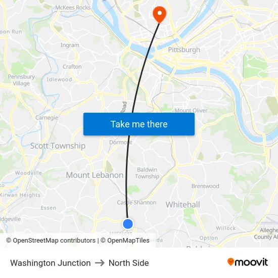 Washington Junction to North Side map