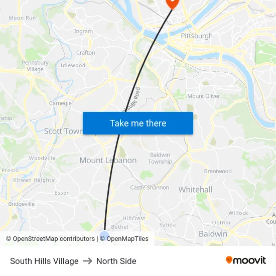 South Hills Village to North Side map