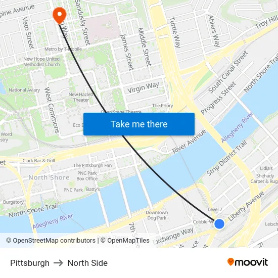 Pittsburgh to North Side map