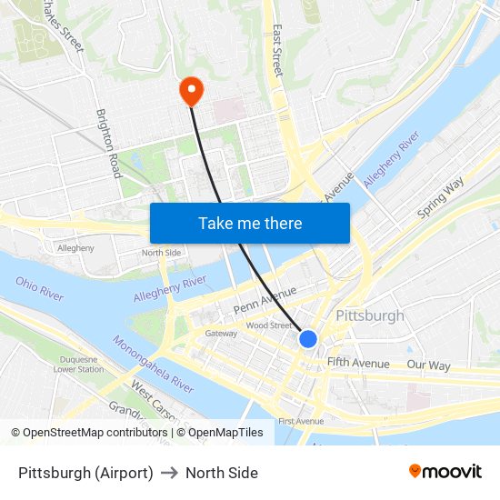 Pittsburgh (Airport) to North Side map