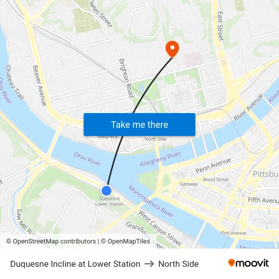 Duquesne Incline at Lower Station to North Side map