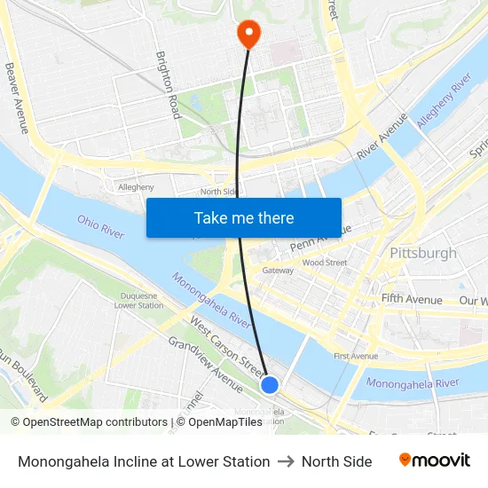 Monongahela Incline at Lower Station to North Side map