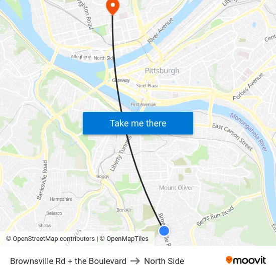 Brownsville Rd + the Boulevard to North Side map