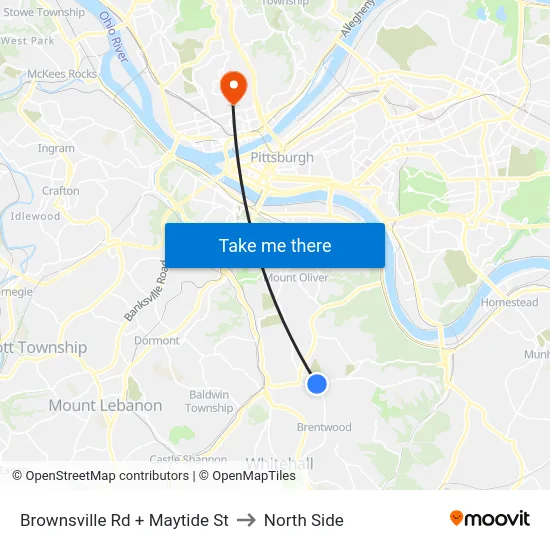 Brownsville Rd + Maytide St to North Side map