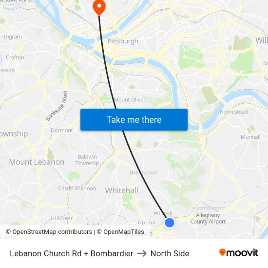 Lebanon Church Rd + Bombardier to North Side map