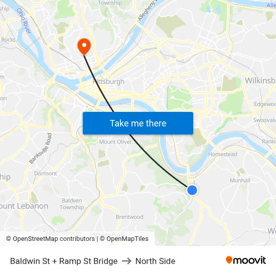 Baldwin St + Ramp St Bridge to North Side map