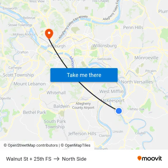 Walnut St + 25th FS to North Side map