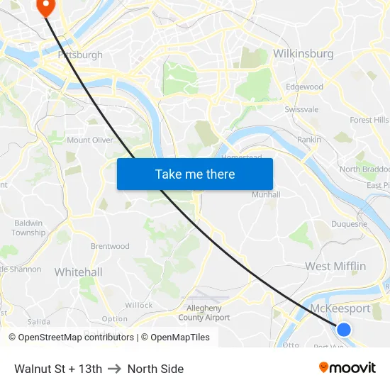 Walnut St + 13th to North Side map