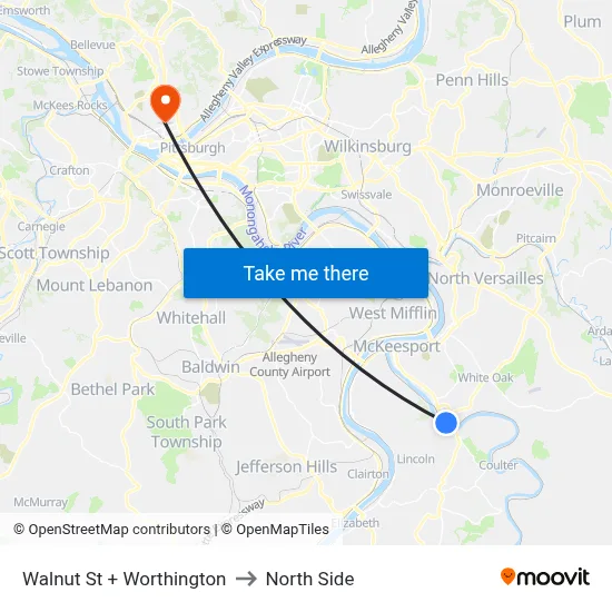 Walnut St + Worthington to North Side map