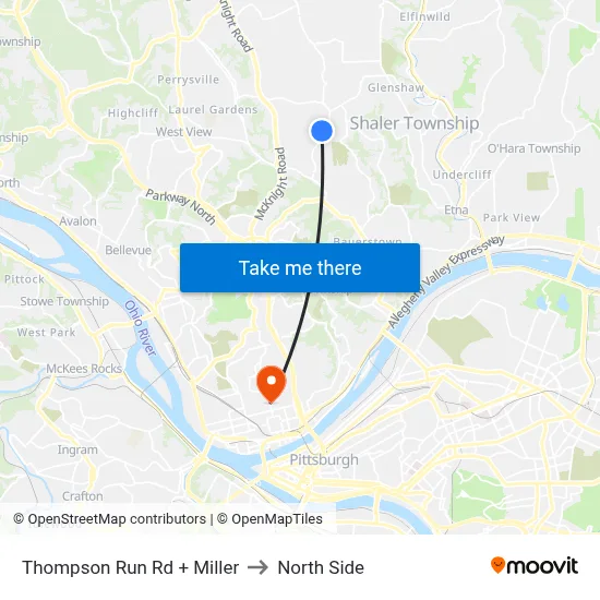 Thompson Run Rd + Miller to North Side map