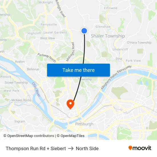 Thompson Run Rd + Siebert to North Side map