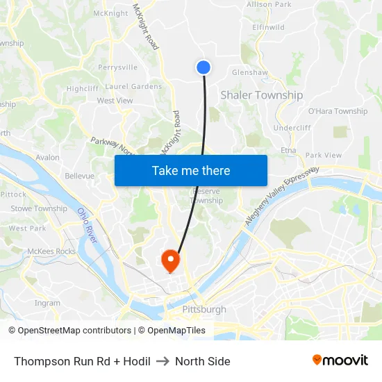 Thompson Run Rd + Hodil to North Side map