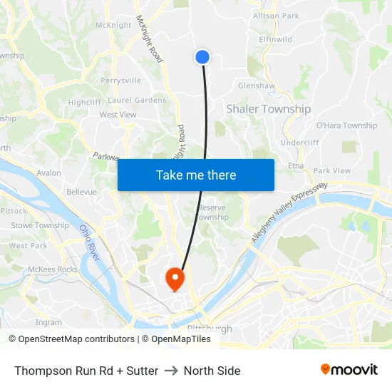 Thompson Run Rd + Sutter to North Side map